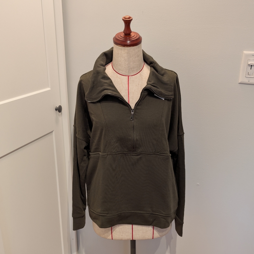 WILO The Label Women’s M Bella 1/2 Zip Vintage Pullover Minimalist Sage Green